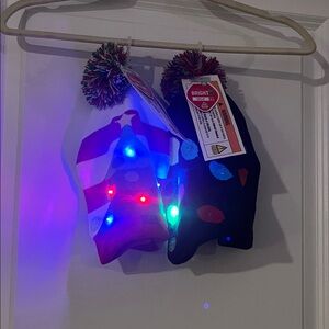 LED Pom Pom Winter Beanie Hats - Red, White & Navy